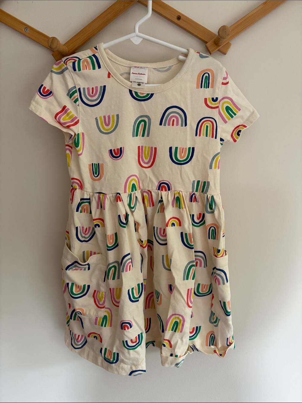Hanna Andersson Colorful Rainbow Print Pocket Dress Girls 6-7 Organic Cotton